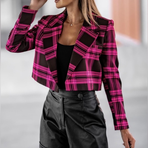 New💕Plaid Print Long Sleeve Lapel Collar Blazer | Sz M - Picture 2 of 6